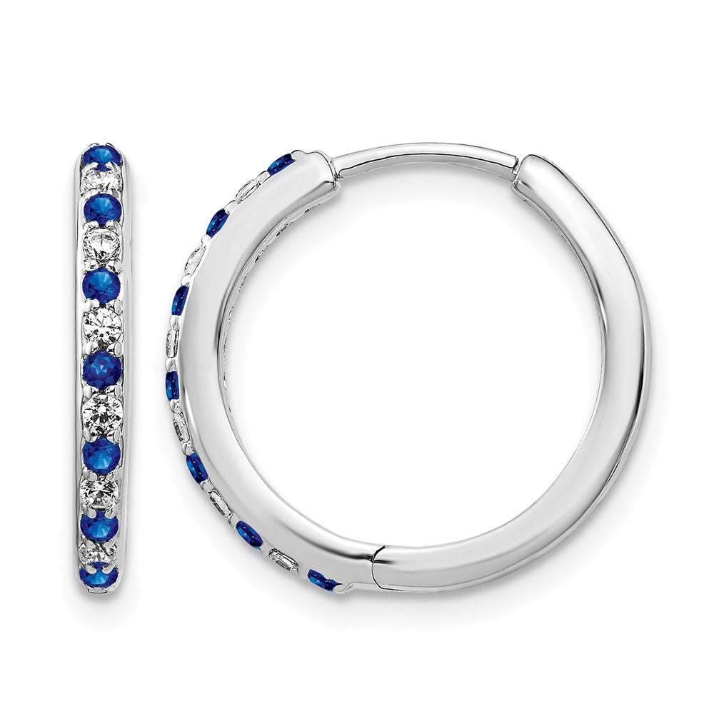 GGE 14k White Gold 1/5 carat Lab Grown Diamond VS/SI+ G+ and Created Sapphire Complete Hinged Hoop Earrings