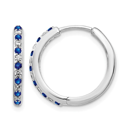 GGE 14k White Gold 1/5 carat Lab Grown Diamond VS/SI+ G+ and Created Sapphire Complete Hinged Hoop Earrings