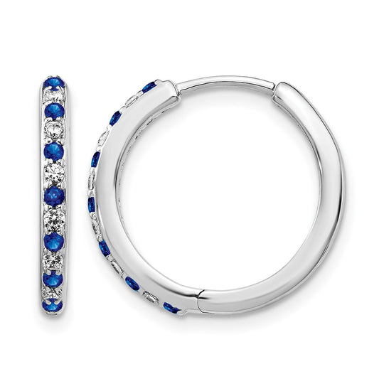 GGE 14k White Gold 1/5 carat Lab Grown Diamond VS/SI+ G+ and Created Sapphire Complete Hinged Hoop Earrings