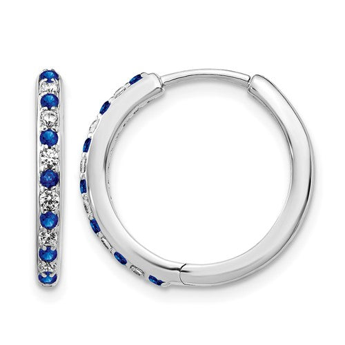 GGE 14k White Gold 1/5 carat Lab Grown Diamond VS/SI+ G+ and Created Sapphire Complete Hinged Hoop Earrings