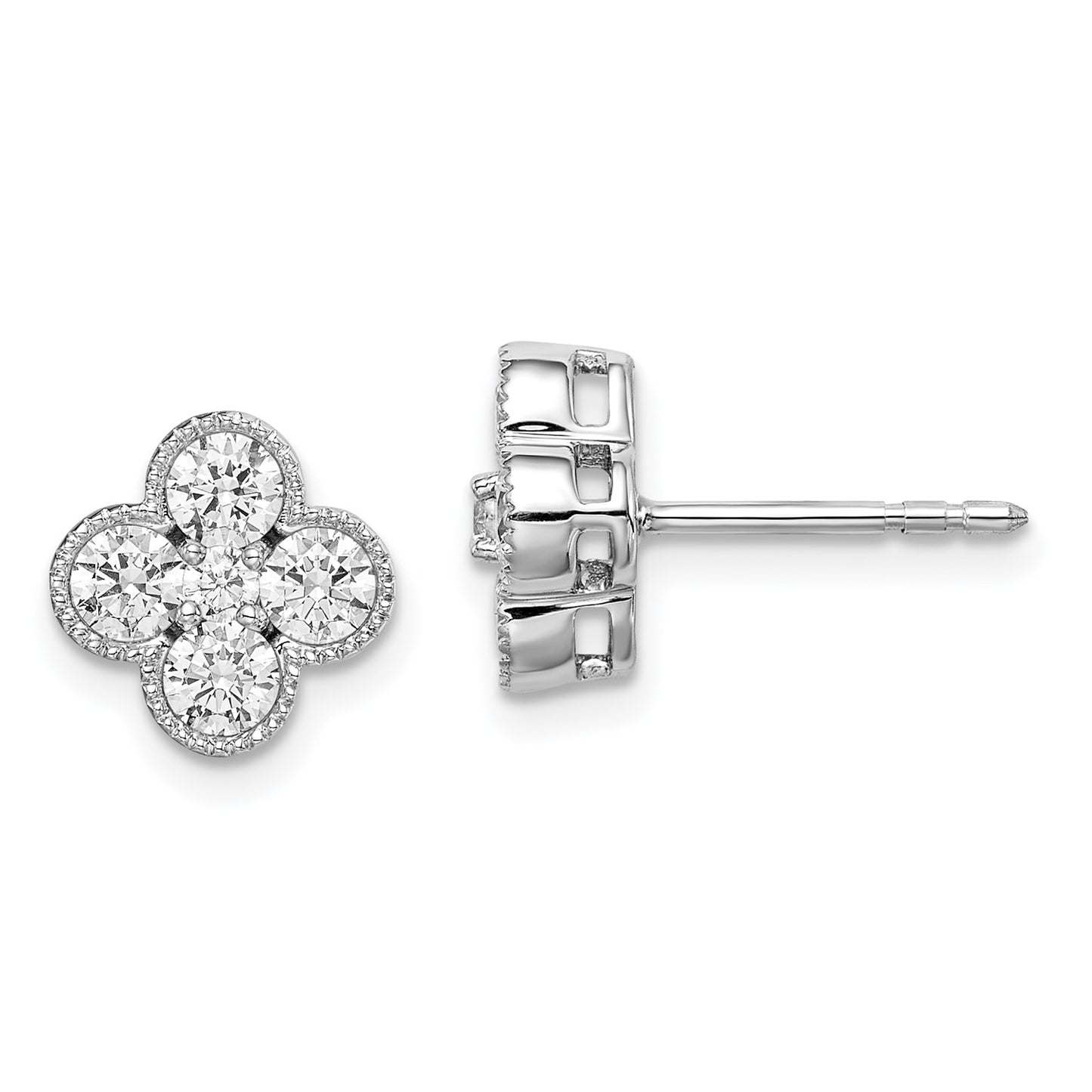 True Origin 14k White Gold 1 carat Lab Grown Diamond VS DEF Bloom Floral Post Earrings