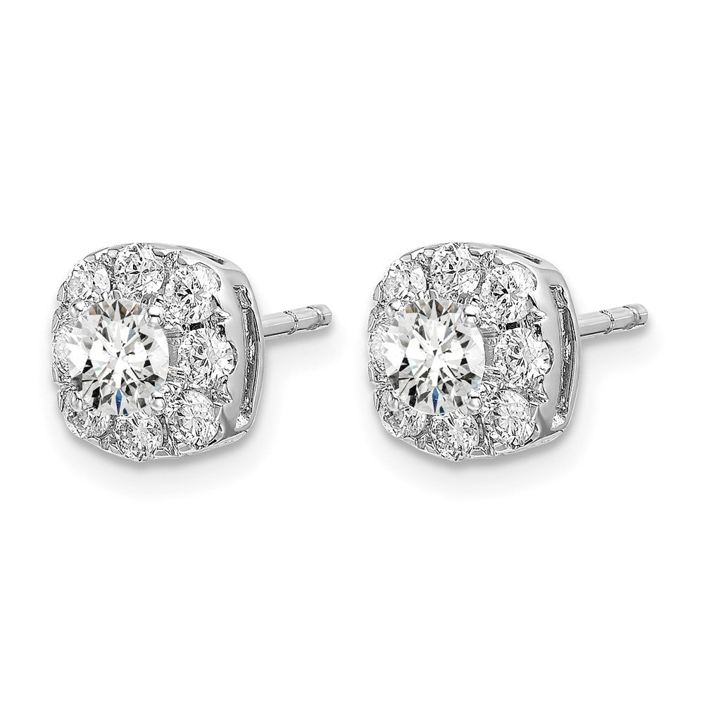LGGE 14k White Gold 1 carat Lab Grown Diamond VS/SI+ G+ Complete Cushion Halo Post Earrings