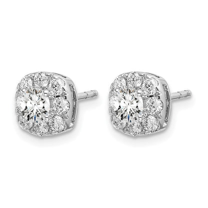 LGGE 14k White Gold 1 carat Lab Grown Diamond VS/SI+ G+ Complete Cushion Halo Post Earrings