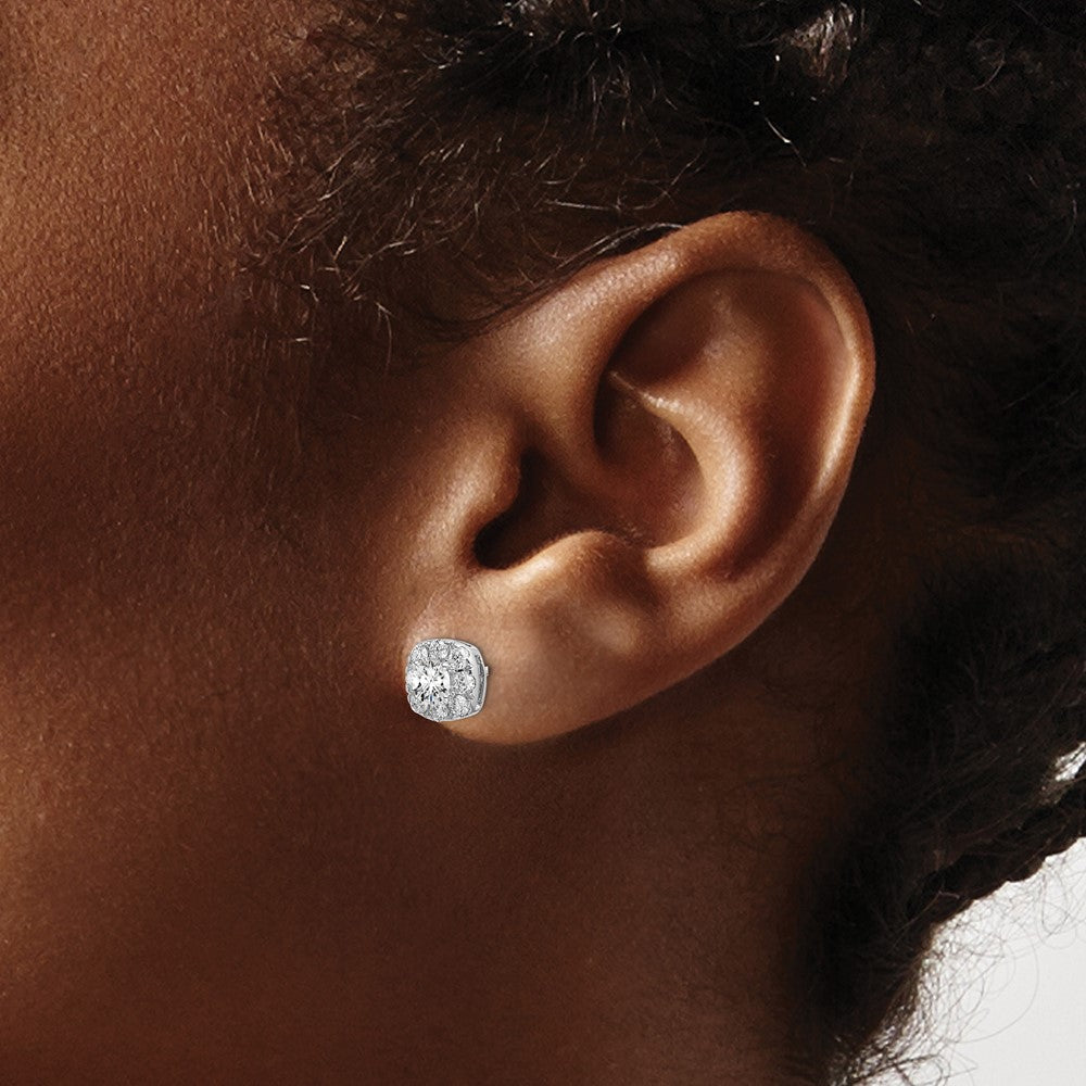 LGGE 14k White Gold 1 carat Lab Grown Diamond VS/SI+ G+ Complete Cushion Halo Post Earrings