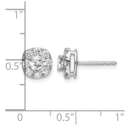 LGGE 14k White Gold 1 carat Lab Grown Diamond VS/SI+ G+ Complete Cushion Halo Post Earrings
