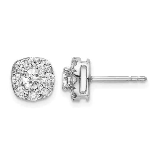 LGGE 14k White Gold 1 carat Lab Grown Diamond VS/SI+ G+ Complete Cushion Halo Post Earrings