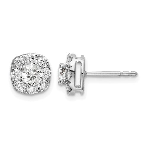 LGGE 14k White Gold 1 carat Lab Grown Diamond VS/SI+ G+ Complete Cushion Halo Post Earrings