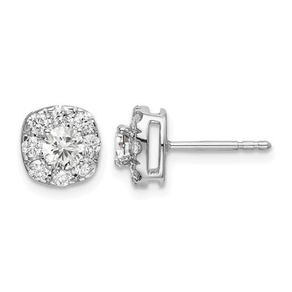 LGGE 14k White Gold 1 carat Lab Grown Diamond VS/SI+ G+ Complete Cushion Halo Post Earrings