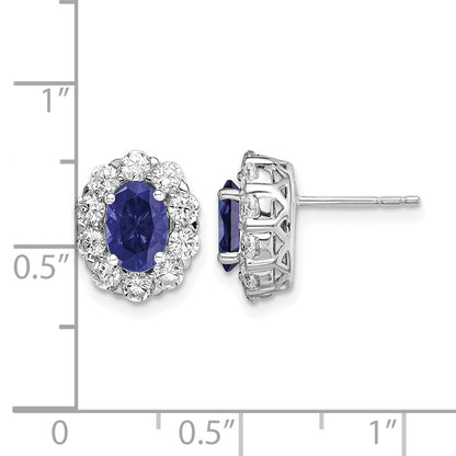 LGWE 14k White Gold 1 1/5 carat Lab Grown Diamond VS/SI+ G+ and Oval Created Sapphire Halo Post Earrings