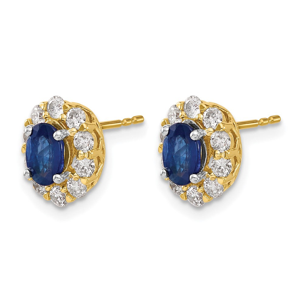 LGWE 14k 5/8 carat Lab Grown Diamond VS/SI+ G+ and Oval Created Sapphire Halo Post Earrings