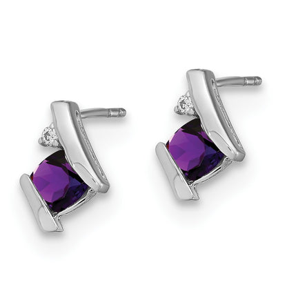 GSSE Sterling Silver Antique Cushion Amethyst and Diamond Earrings