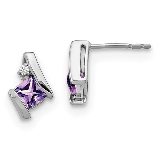 GSSE Sterling Silver Antique Cushion Amethyst and Diamond Earrings
