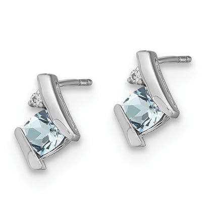 GSSE Sterling Silver Antique Cushion Aquamarine and Diamond Earrings