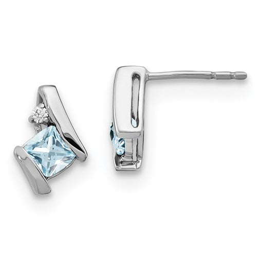 GSSE Sterling Silver Antique Cushion Aquamarine and Diamond Earrings
