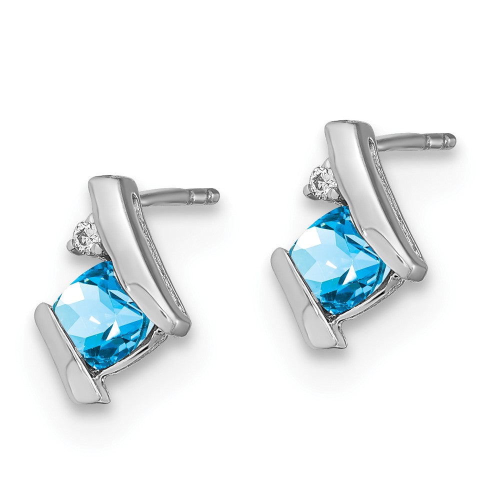 GSSE Sterling Silver Antique Cushion Blue Topaz and Diamond Earrings