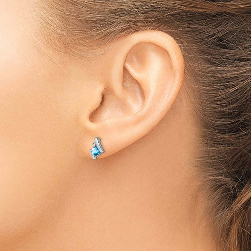 GSSE Sterling Silver Antique Cushion Blue Topaz and Diamond Earrings