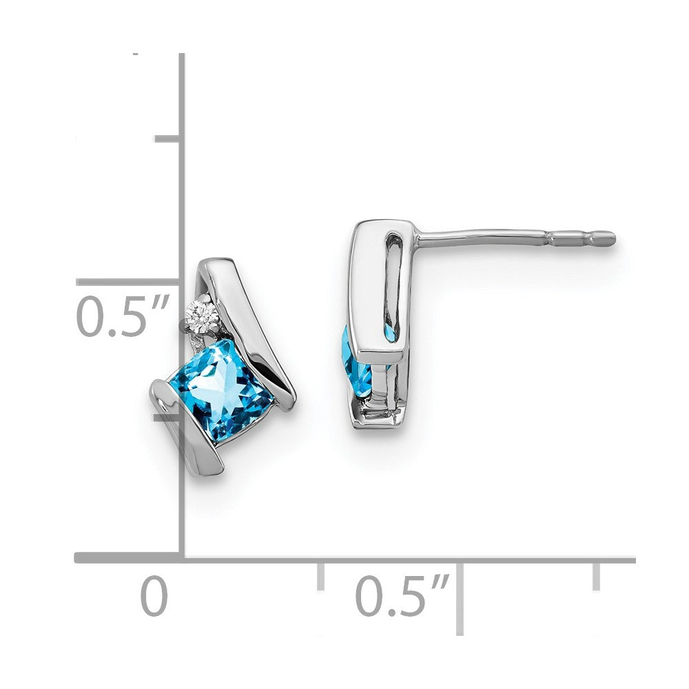 GSSE Sterling Silver Antique Cushion Blue Topaz and Diamond Earrings