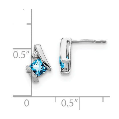 GSSE Sterling Silver Antique Cushion Blue Topaz and Diamond Earrings