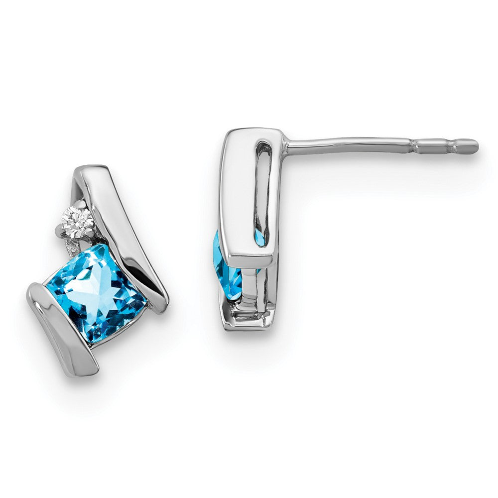 GSSE Sterling Silver Antique Cushion Blue Topaz and Diamond Earrings
