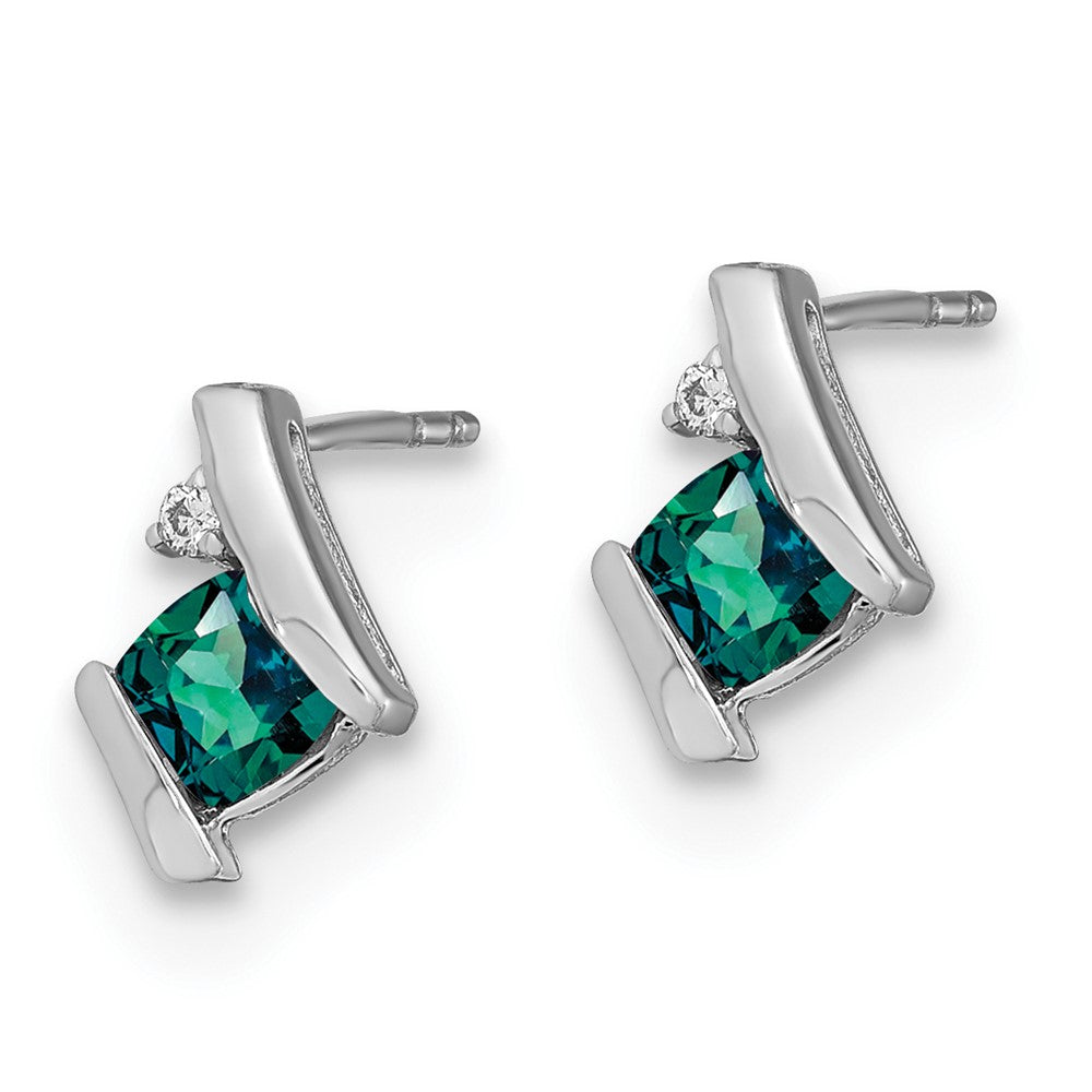 Sterling Silver Antique Cushion Cr. Alexandrite and Diamond Earrings