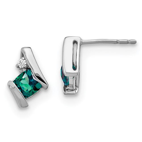 GSSE Sterling Silver Antique Cushion Cr. Alexandrite and Diamond Earrings