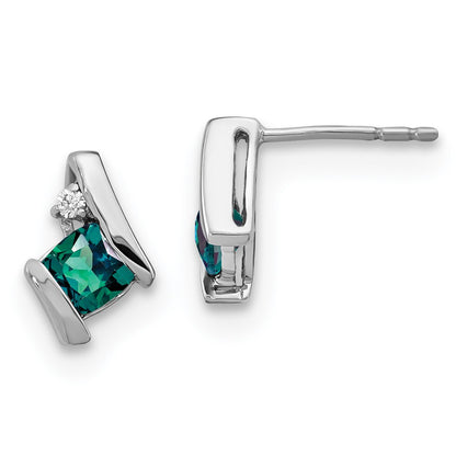 GSSE Sterling Silver Antique Cushion Cr. Alexandrite and Diamond Earrings