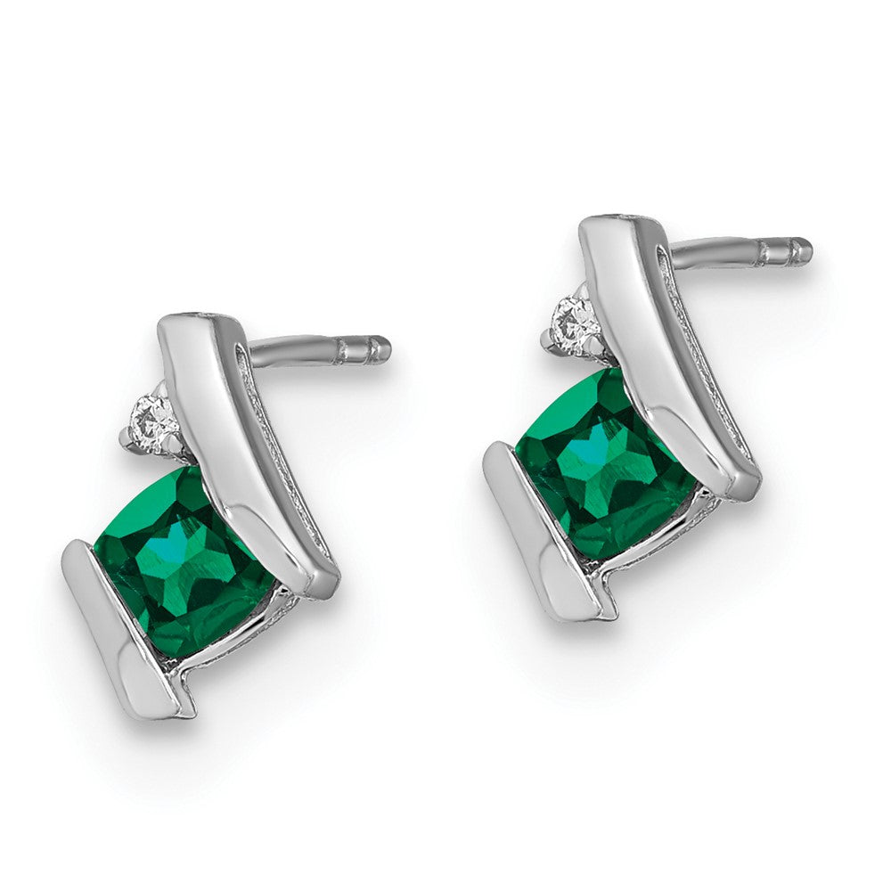 GSSE Sterling Silver Antique Cushion Cr. Emerald and Diamond Earrings