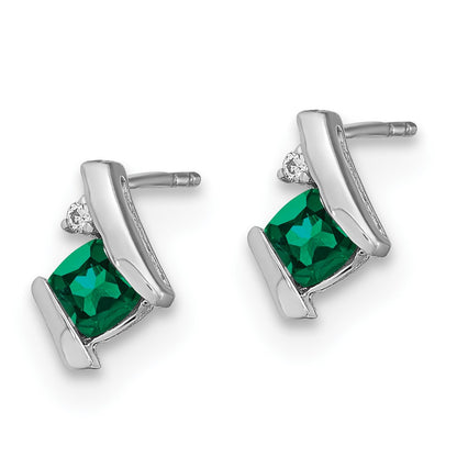 GSSE Sterling Silver Antique Cushion Cr. Emerald and Diamond Earrings