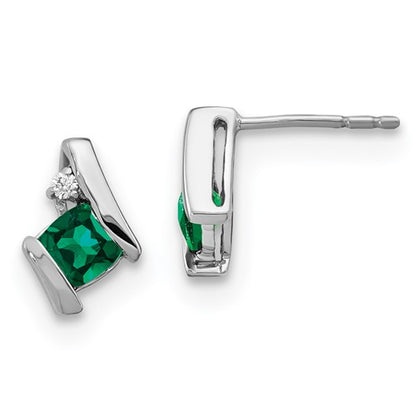 GSSE Sterling Silver Antique Cushion Cr. Emerald and Diamond Earrings