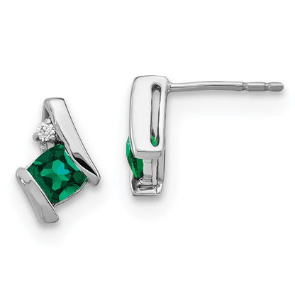 GSSE Sterling Silver Antique Cushion Cr. Emerald and Diamond Earrings
