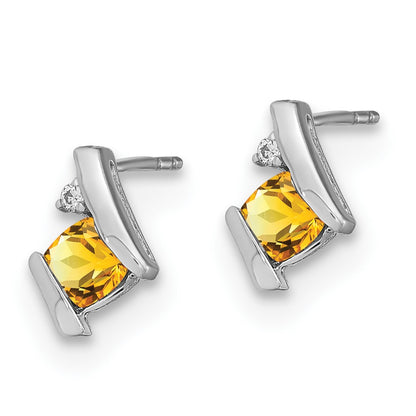 GSSE Sterling Silver Antique Cushion Citrine and Diamond Earrings