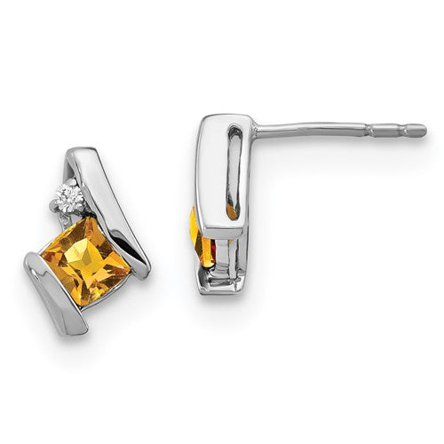 GSSE Sterling Silver Antique Cushion Citrine and Diamond Earrings