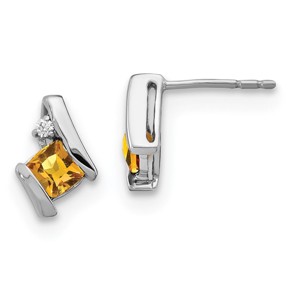 GSSE Sterling Silver Antique Cushion Citrine and Diamond Earrings