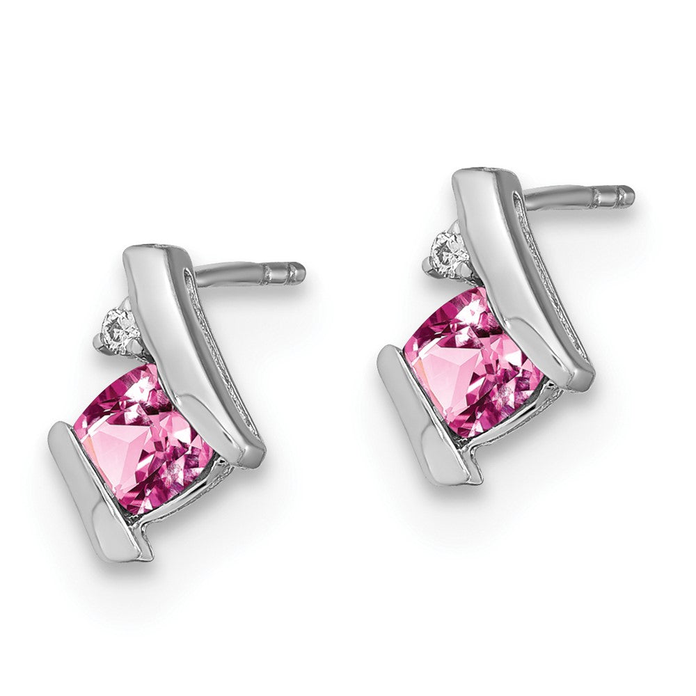 GSSE Sterling Silver Antique Cushion Cr. Pink Sapphire and Diamond Earrings