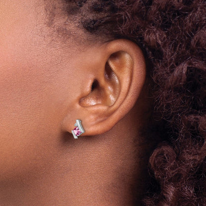 GSSE Sterling Silver Antique Cushion Cr. Pink Sapphire and Diamond Earrings