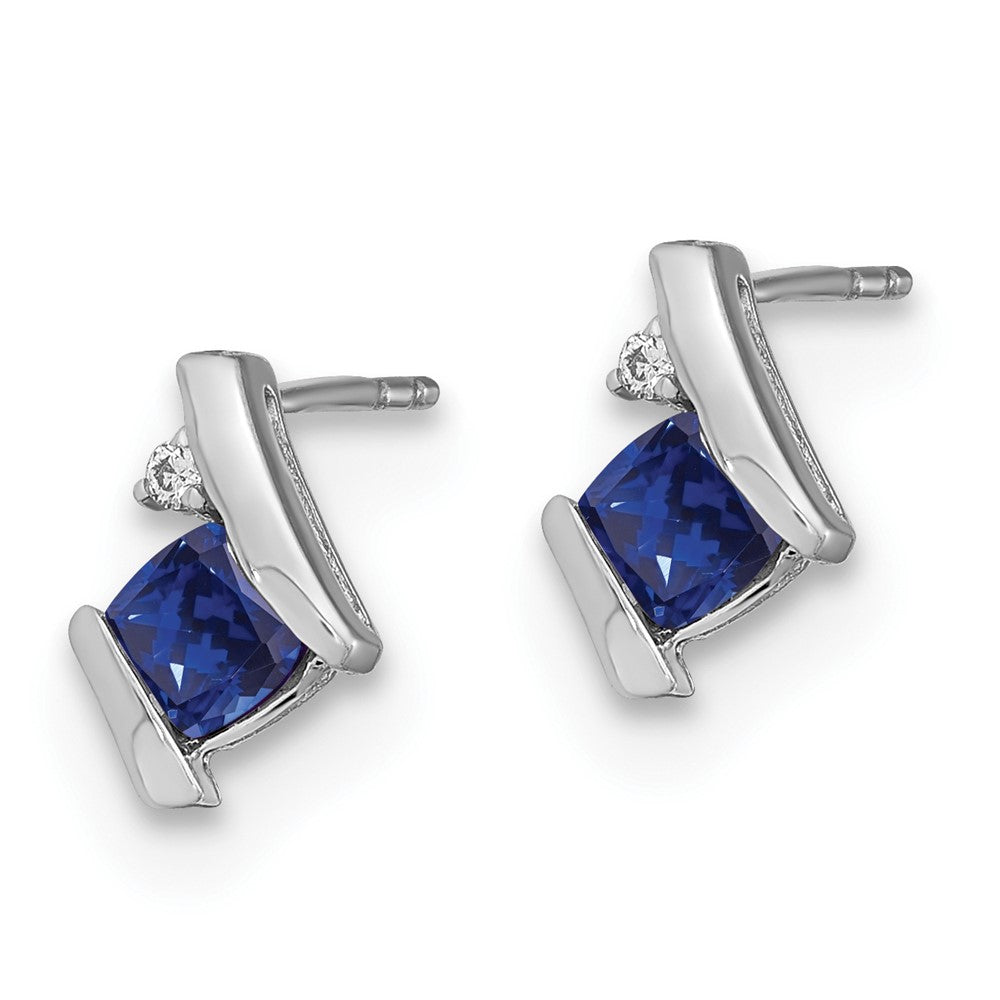 GSSE Sterling Silver Antique Cushion Cr. Sapphire and Diamond Earrings