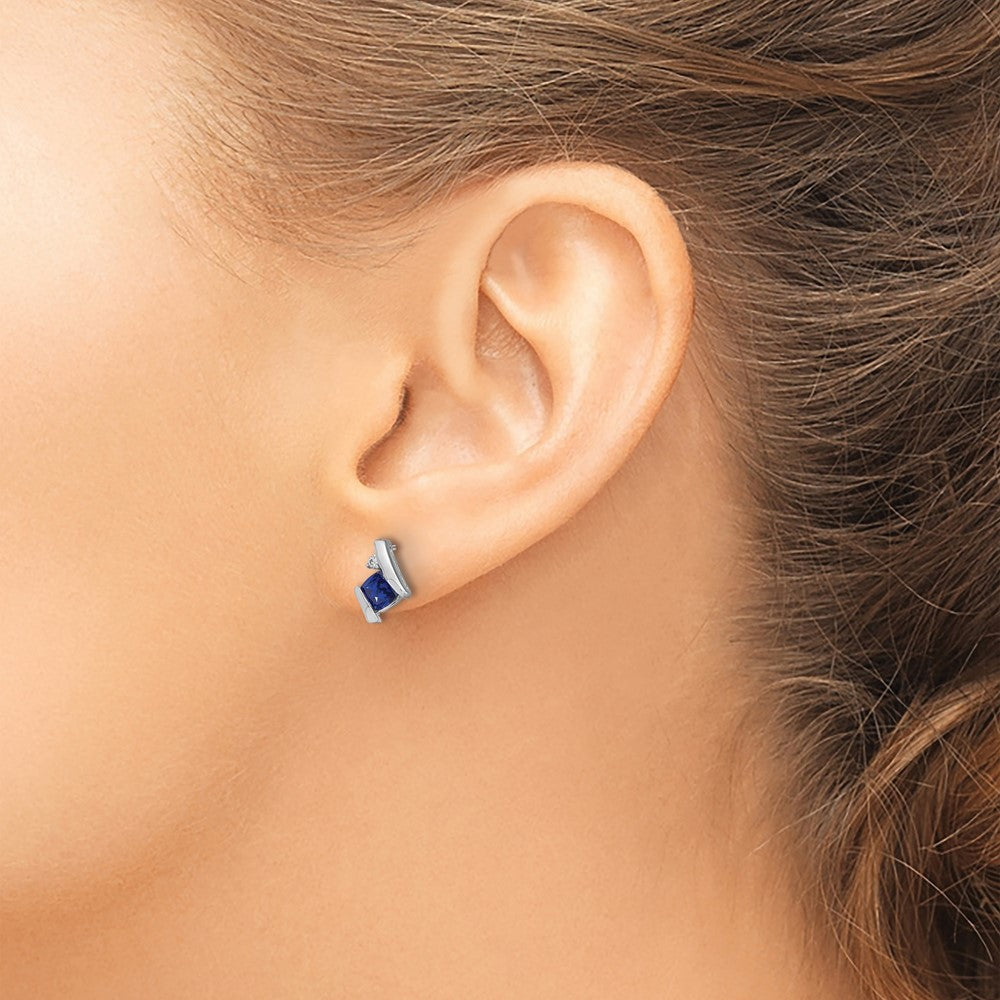 GSSE Sterling Silver Antique Cushion Cr. Sapphire and Diamond Earrings