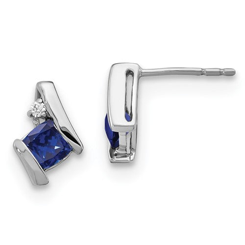 GSSE Sterling Silver Antique Cushion Cr. Sapphire and Diamond Earrings