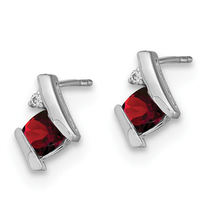 GSSE Sterling Silver Antique Cushion Garnet and Diamond Earrings