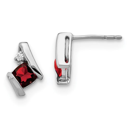 GSSE Sterling Silver Antique Cushion Garnet and Diamond Earrings
