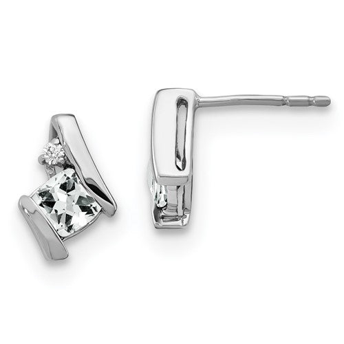 GSSE Sterling Silver Antique Cushion White Topaz and Diamond Earrings