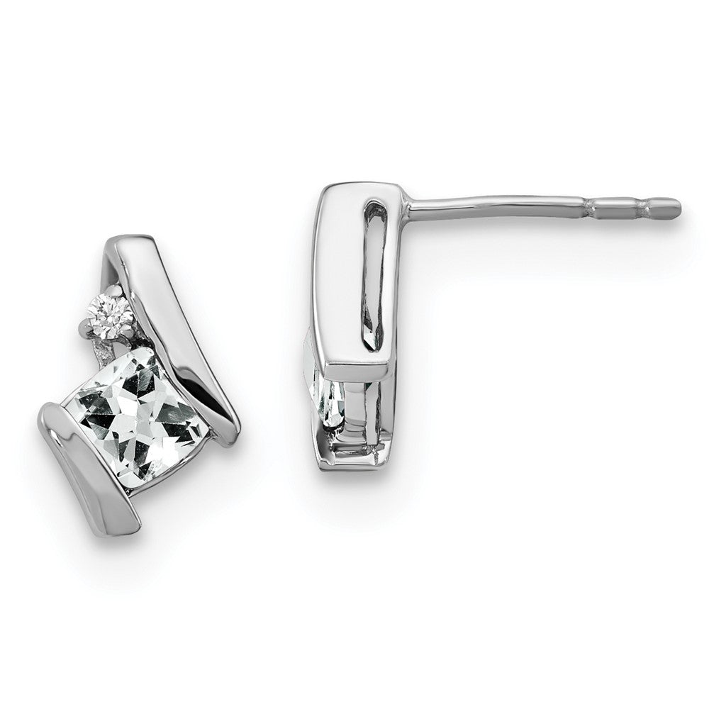 GSSE Sterling Silver Antique Cushion White Topaz and Diamond Earrings