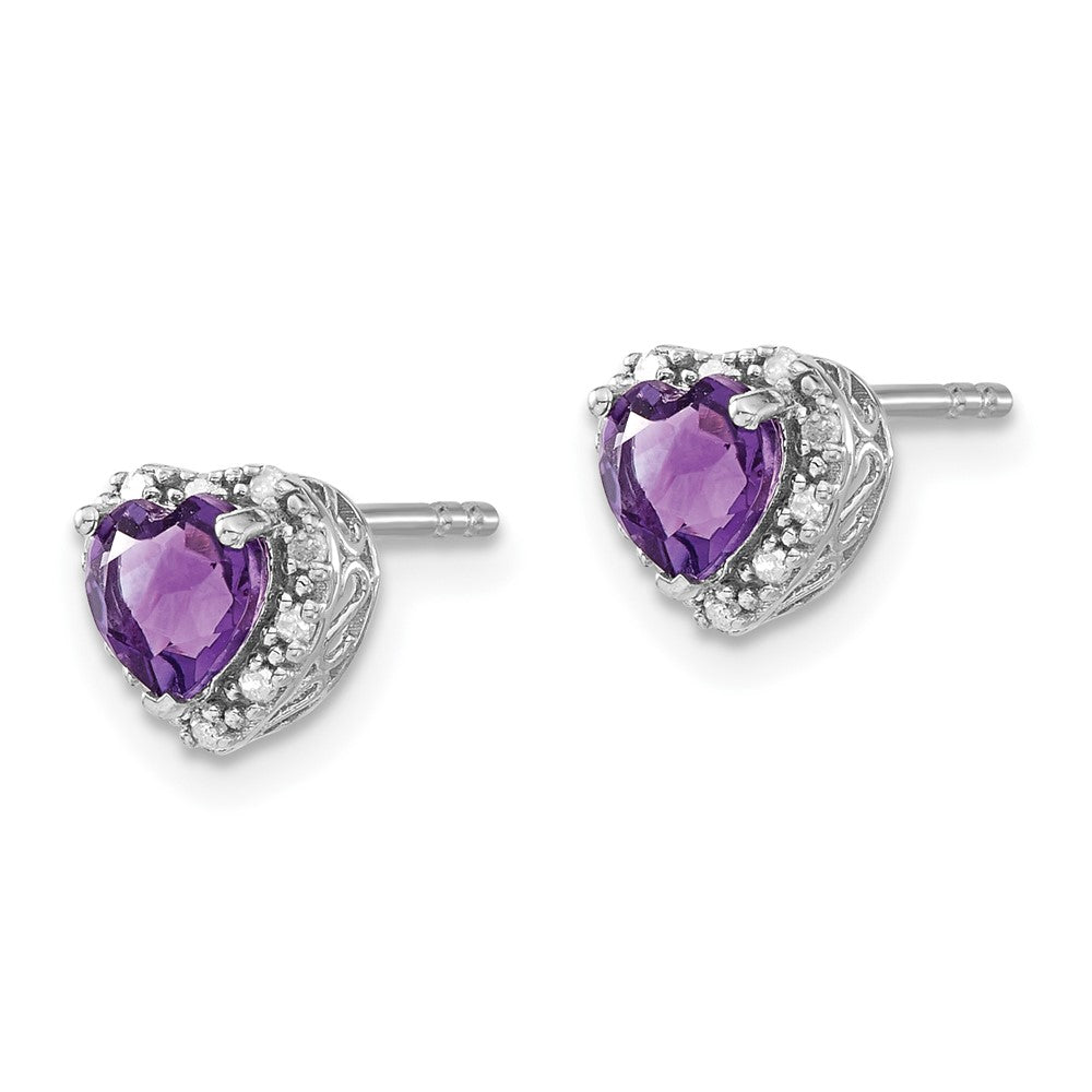 GSSE Sterling Silver Rhodium-plated Amethyst and Diamond Earrings