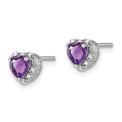 GSSE Sterling Silver Rhodium-plated Amethyst and Diamond Earrings