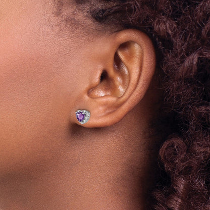 GSSE Sterling Silver Rhodium-plated Amethyst and Diamond Earrings