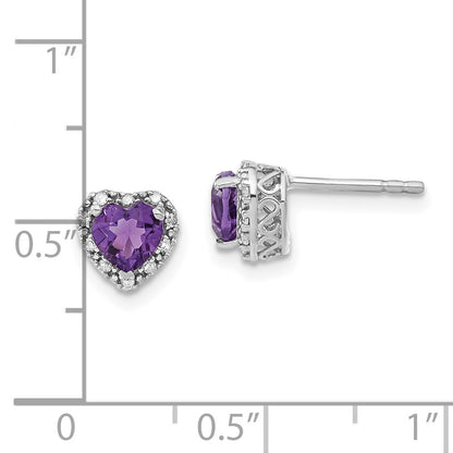 GSSE Sterling Silver Rhodium-plated Amethyst and Diamond Earrings