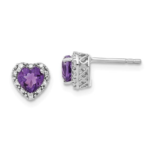 GSSE Sterling Silver Rhodium-plated Amethyst and Diamond Earrings