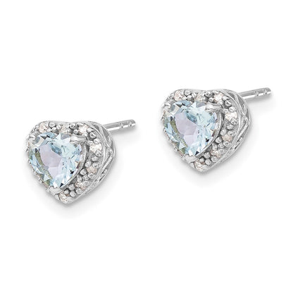GSSE Sterling Silver Rhodium-plated Aquamarine and Diamond Earrings