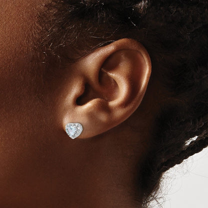 GSSE Sterling Silver Rhodium-plated Aquamarine and Diamond Earrings