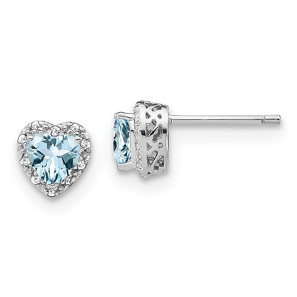 GSSE Sterling Silver Rhodium-plated Aquamarine and Diamond Earrings